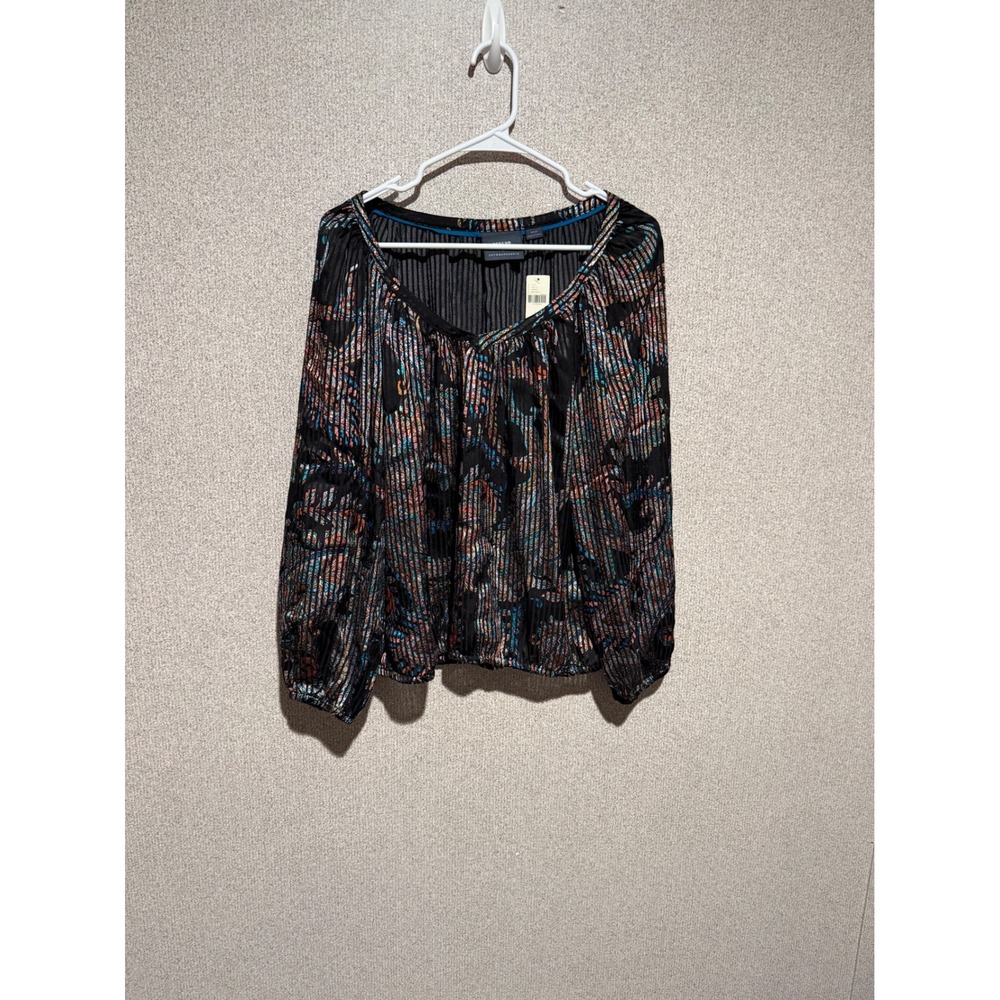 Anthropologie Maeve Black Multicolor Blouse Top Size M‎ Long Sleeve New